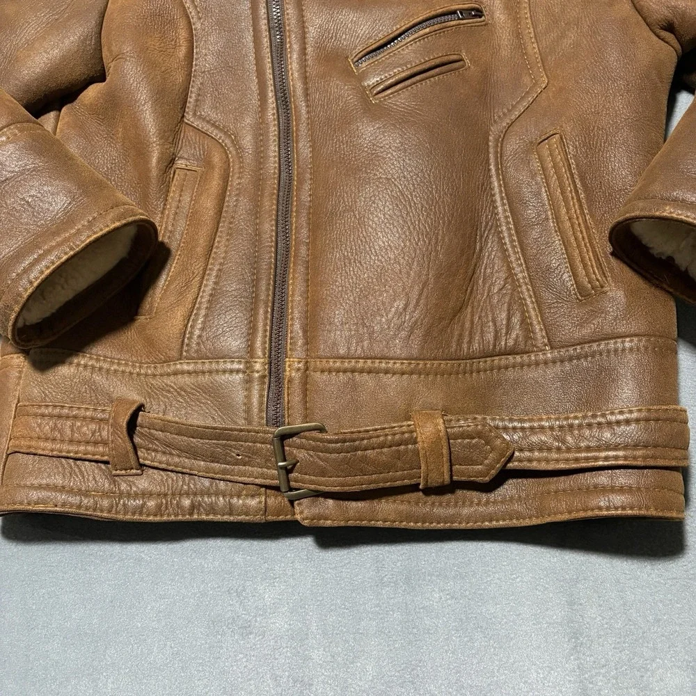 Shearling Lambskin B-3 Bomber Jacket Mens Size M Aviator Coat Brown Handmade NEW - Picture 4 of 16